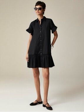 J. Crew Amelia Black Cotton Poplin Shirt Dress NWT